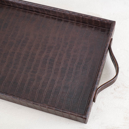 Croco Textured Vegan Leather Serving Tray 36x25x4 cm