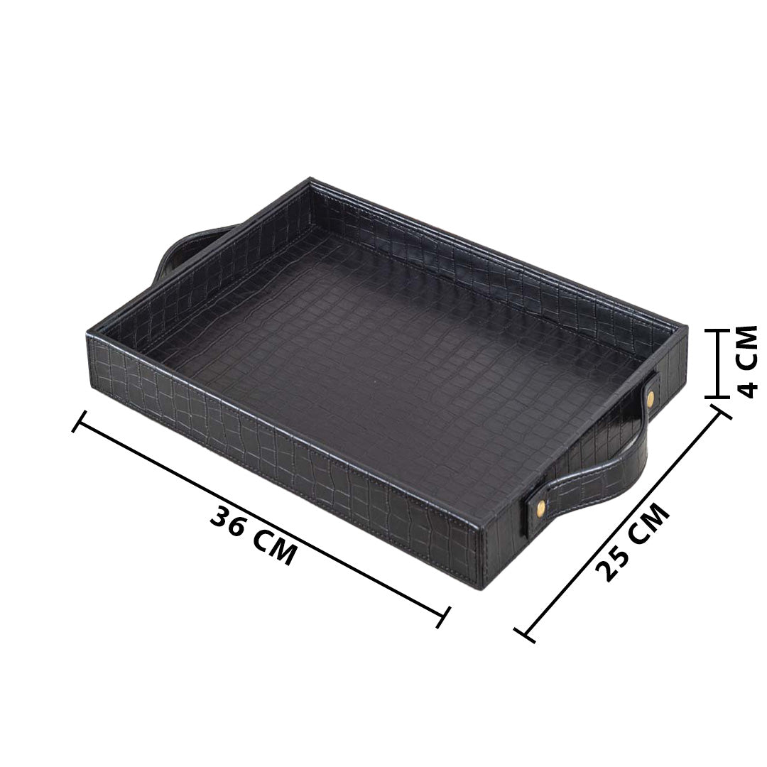 Croco Textured Vegan Leather Serving Tray 36x25x4 cm