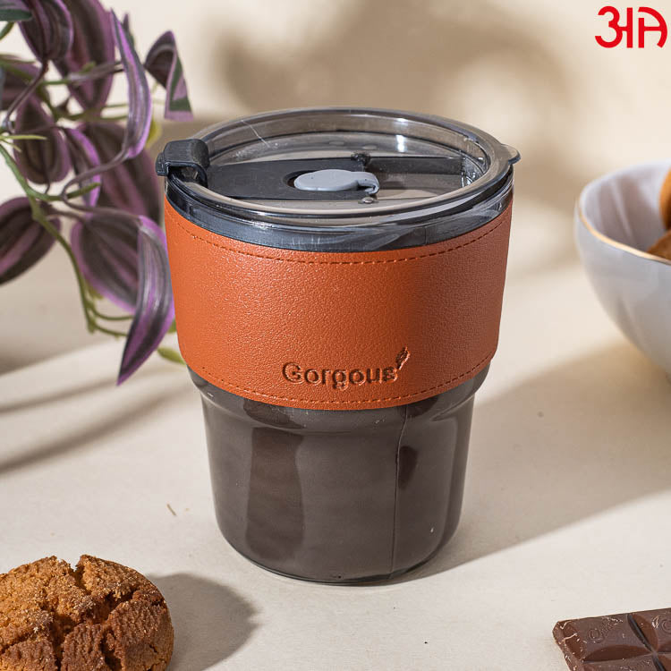 Glass Travel Sipper Tumbler Mug (400 ML) Size (11x13.5) CM