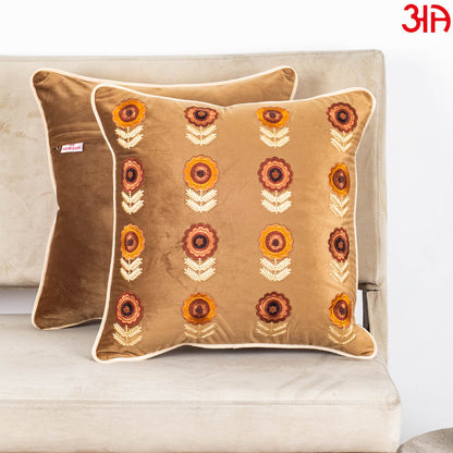 Floral Embroidered Velvet Cushion Cover 16x16 Inch