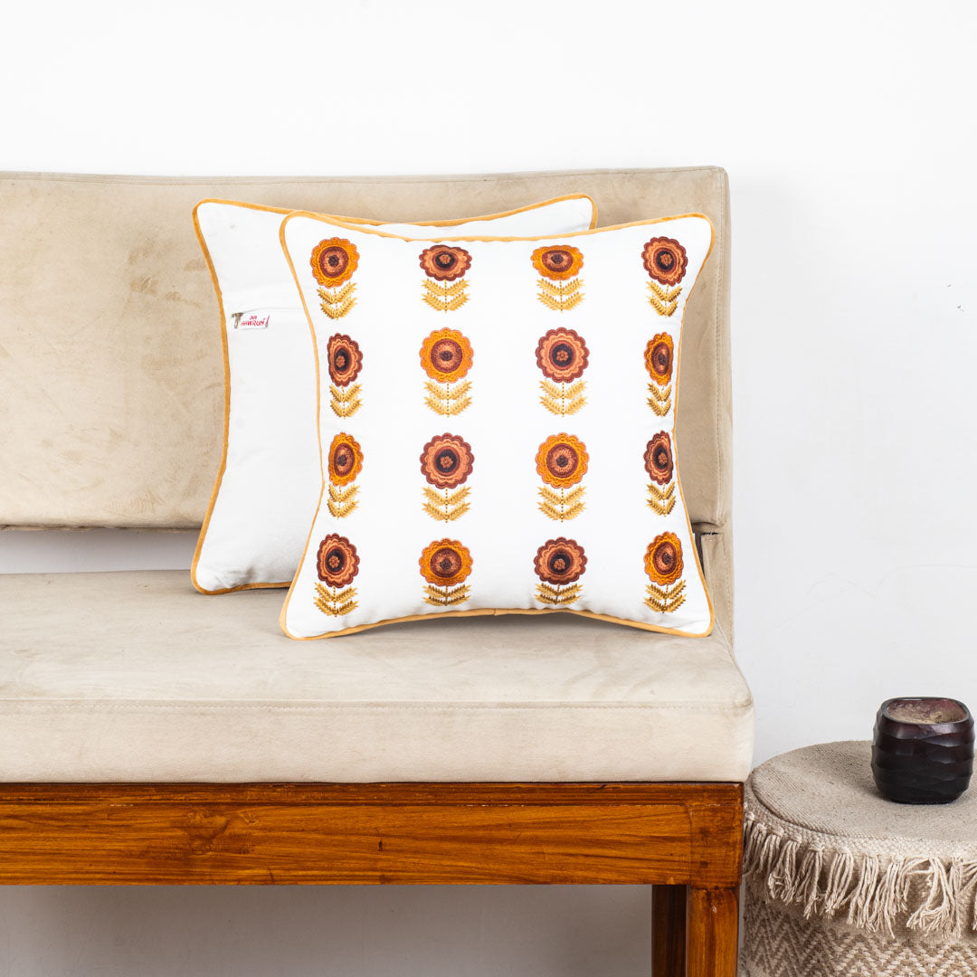 Floral Embroidered Velvet Cushion Cover 16x16 Inch