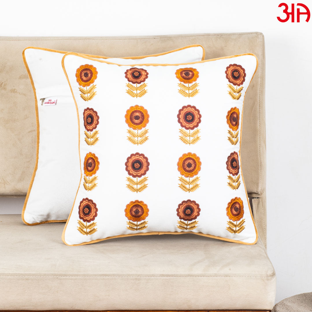 Floral Embroidered Velvet Cushion Cover 16x16 Inch