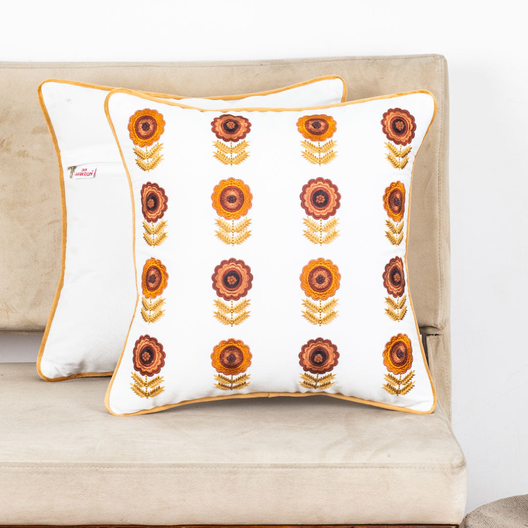 Floral Embroidered Velvet Cushion Cover 16x16 Inch