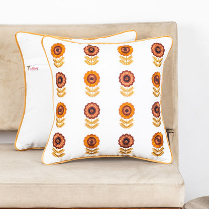 Floral Embroidered Velvet Cushion Cover 16x16 Inch