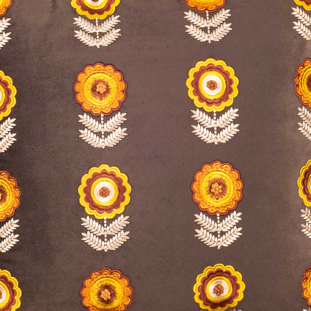Floral Embroidered Velvet Cushion Cover 16x16 Inch