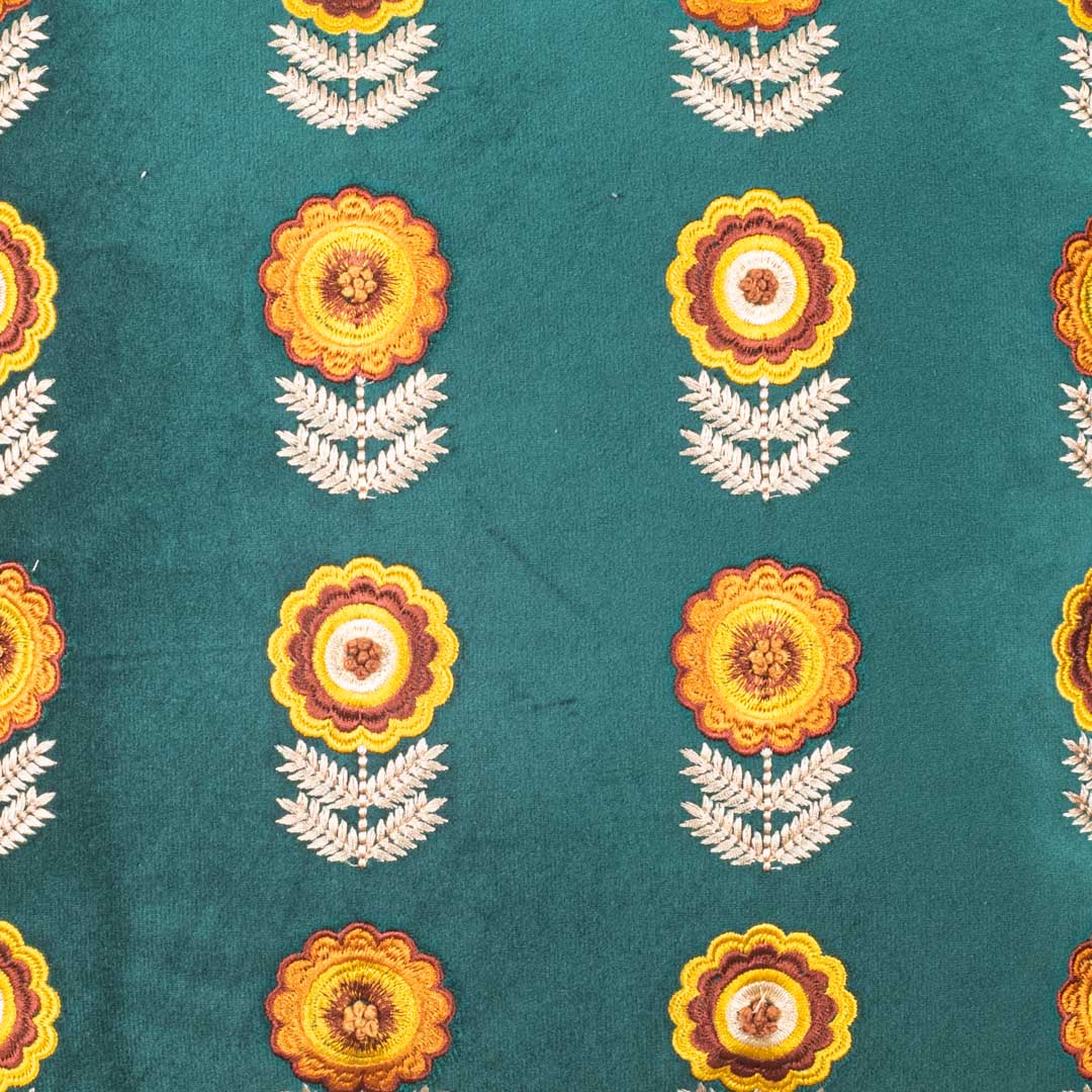 Floral Embroidered Velvet Cushion Cover 16x16 Inch