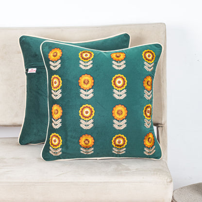 Floral Embroidered Velvet Cushion Cover 16x16 Inch