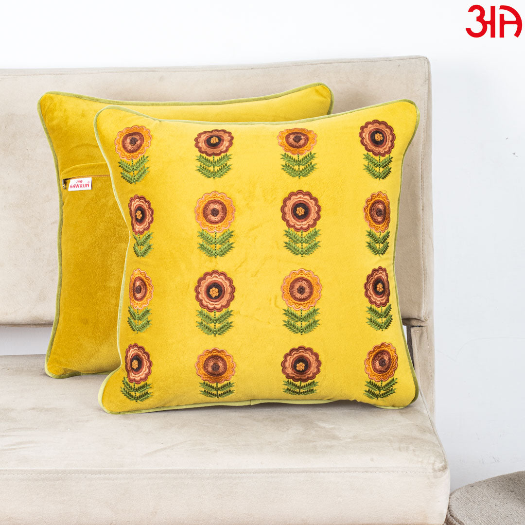 Floral Embroidered Velvet Cushion Cover 16x16 Inch