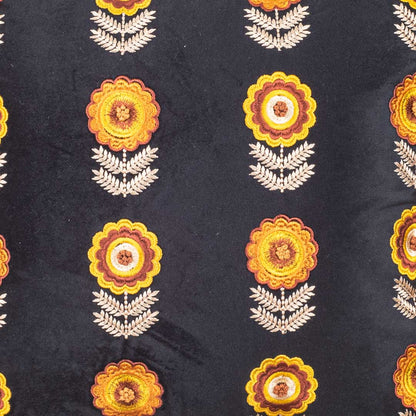 Floral Embroidered Velvet Cushion Cover 16x16 Inch