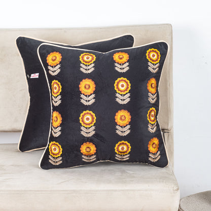 Floral Embroidered Velvet Cushion Cover 16x16 Inch