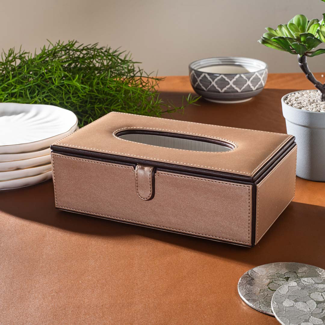 Vegan Leather Tissue Box Holder – 24 × 14 × 8 cm DGN-25