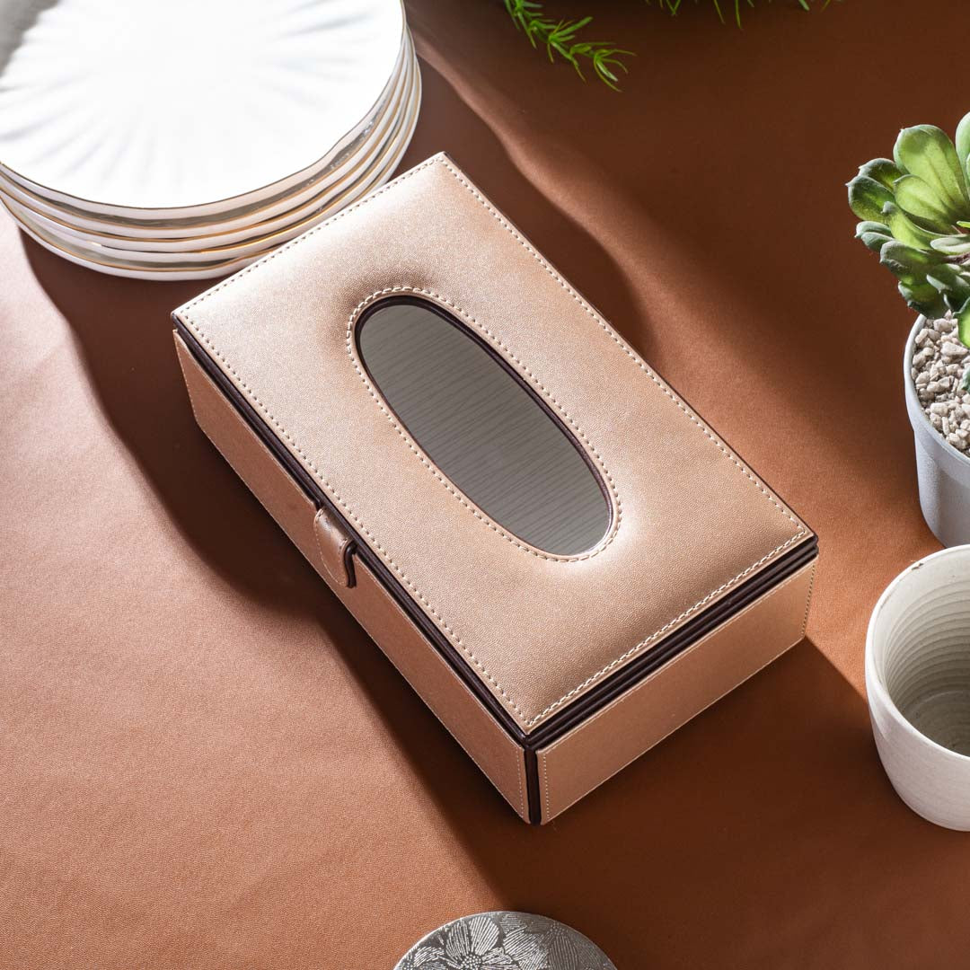 Vegan Leather Tissue Box Holder – 24 × 14 × 8 cm DGN-25