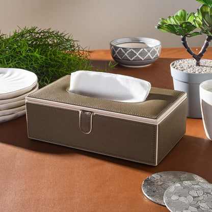 Olive Vegan Leather Tissue Box Holder – 24 × 14 × 8 cm