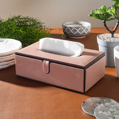 Peach Vegan Leather Tissue Box Holder – 24 × 14 × 8 cm