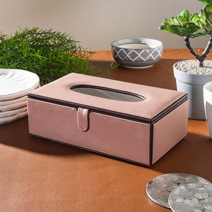 Peach Vegan Leather Tissue Box Holder – 24 × 14 × 8 cm