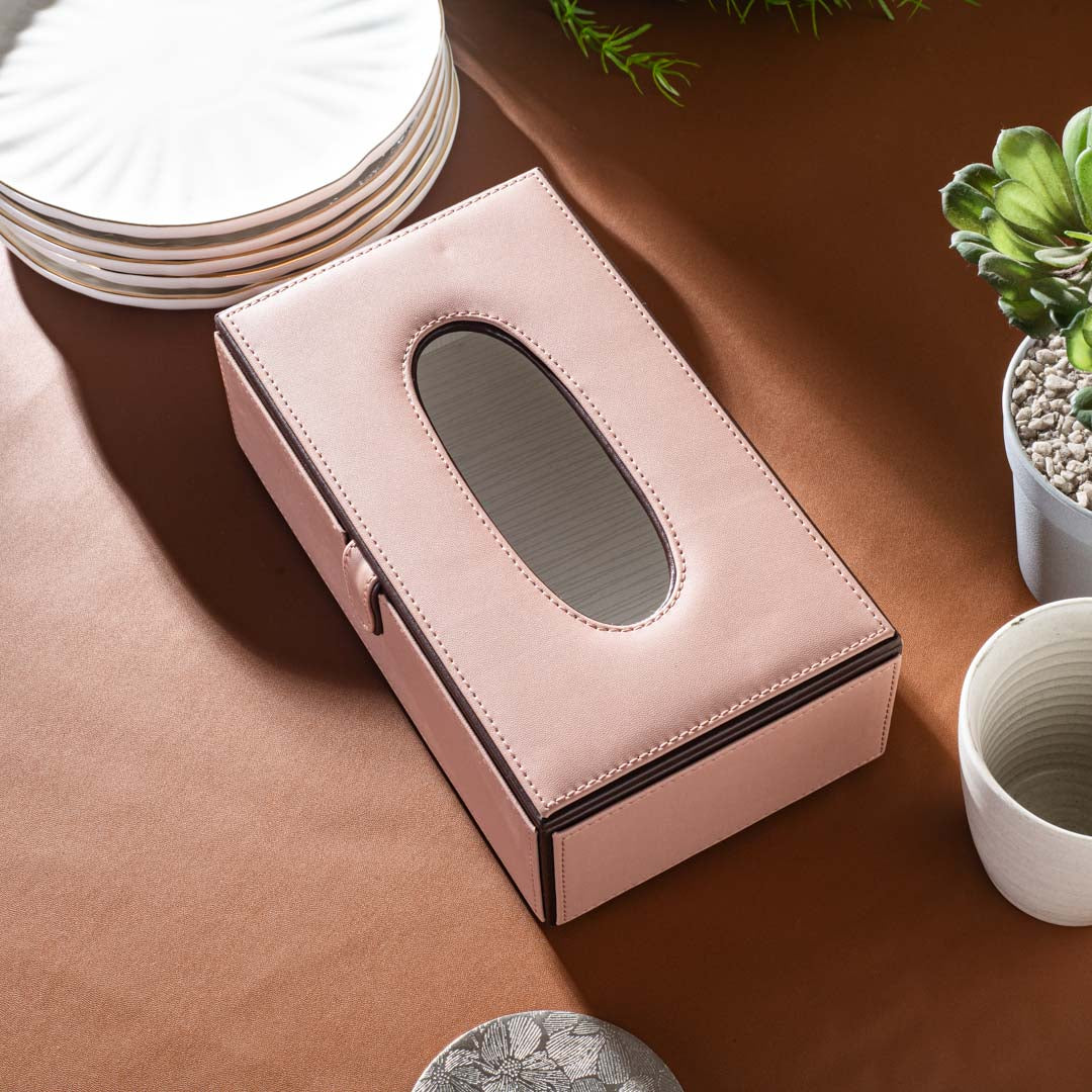 Peach Vegan Leather Tissue Box Holder – 24 × 14 × 8 cm
