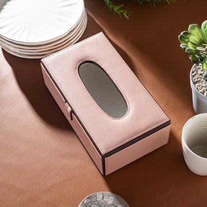 Peach Vegan Leather Tissue Box Holder – 24 × 14 × 8 cm