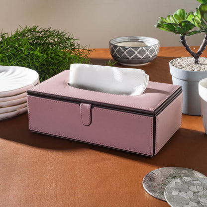 Light Pink Vegan Leather Tissue Box Holder – 24 × 14 × 8 cm