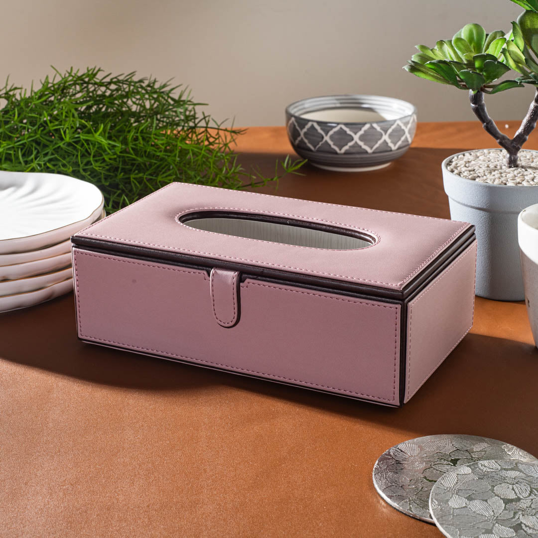 Light Pink Vegan Leather Tissue Box Holder – 24 × 14 × 8 cm