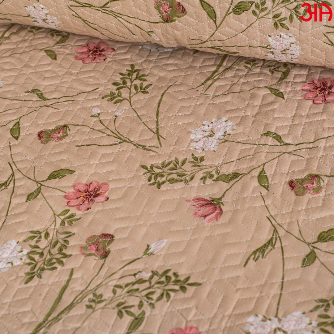 Pink and Peach reversable floral quilted bedcover set