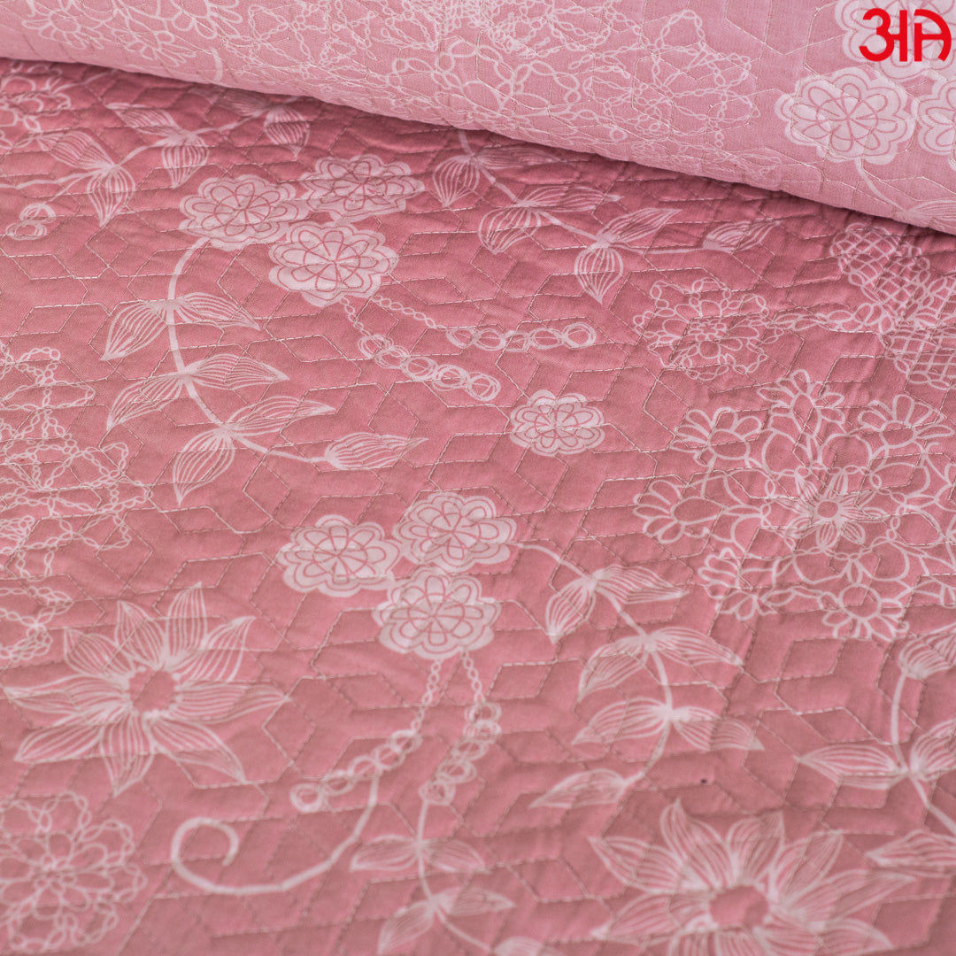 Pink and Peach reversable floral quilted bedcover set