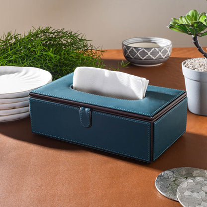 Teal Vegan Leather Tissue Box Holder – 24 × 14 × 8 cm
