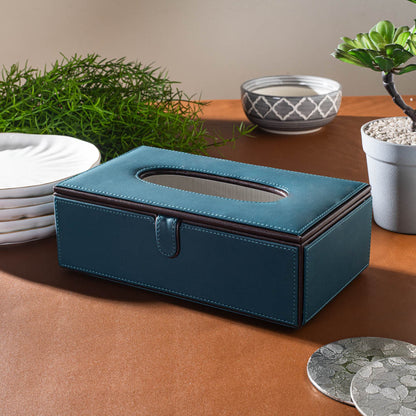 Teal Vegan Leather Tissue Box Holder – 24 × 14 × 8 cm