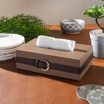 Brown Buckle Design Leather Tissue Box (24x14x8)CM