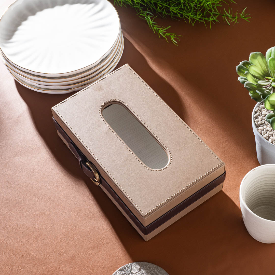 Brown Buckle Design Leather Tissue Box (24x14x8)CM
