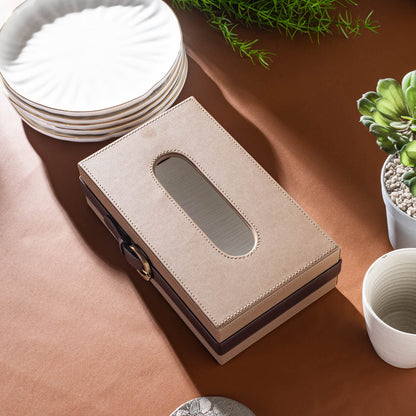 Brown Buckle Design Leather Tissue Box (24x14x8)CM