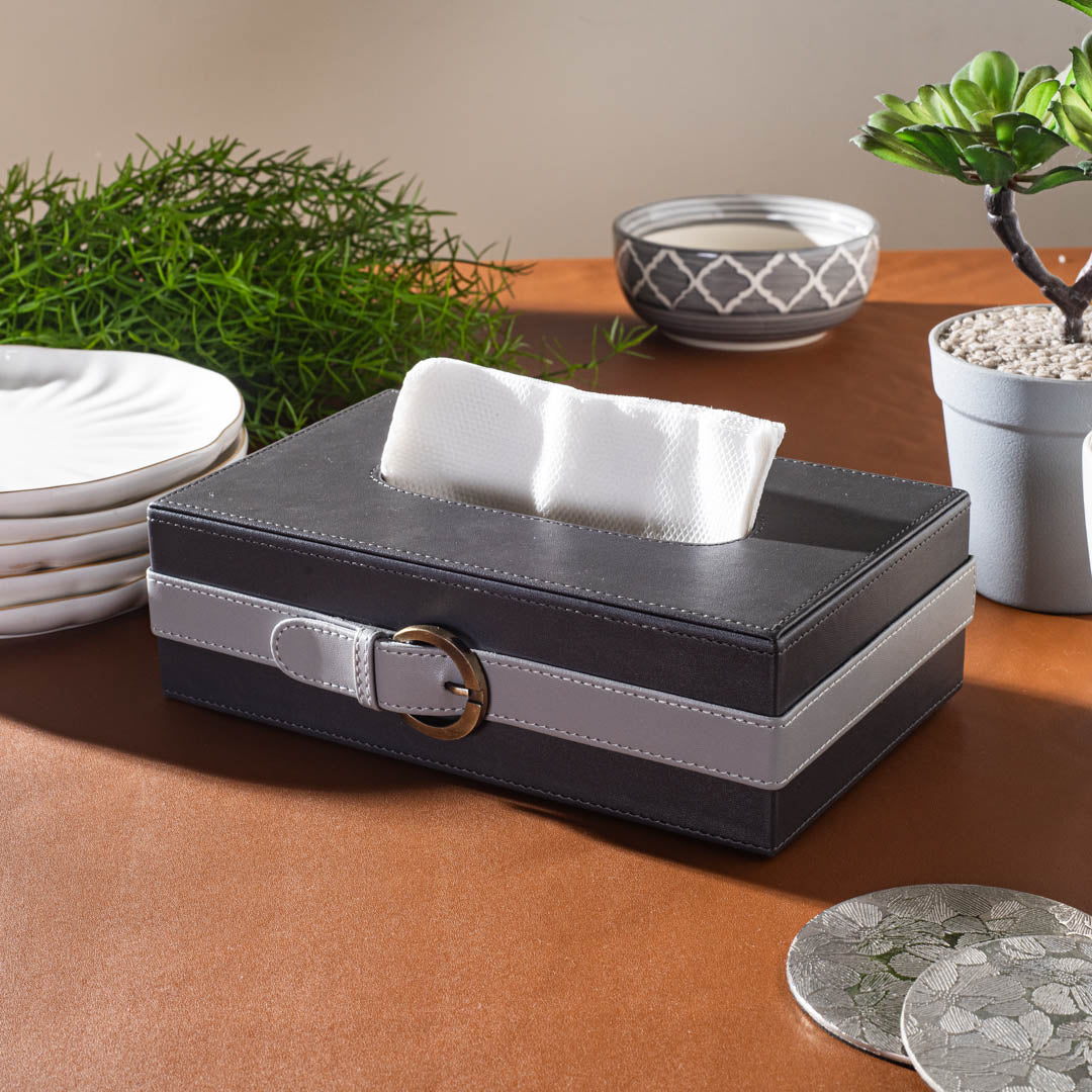 Deep Grey Buckle Design Leather Tissue Box (24x14x8)CM