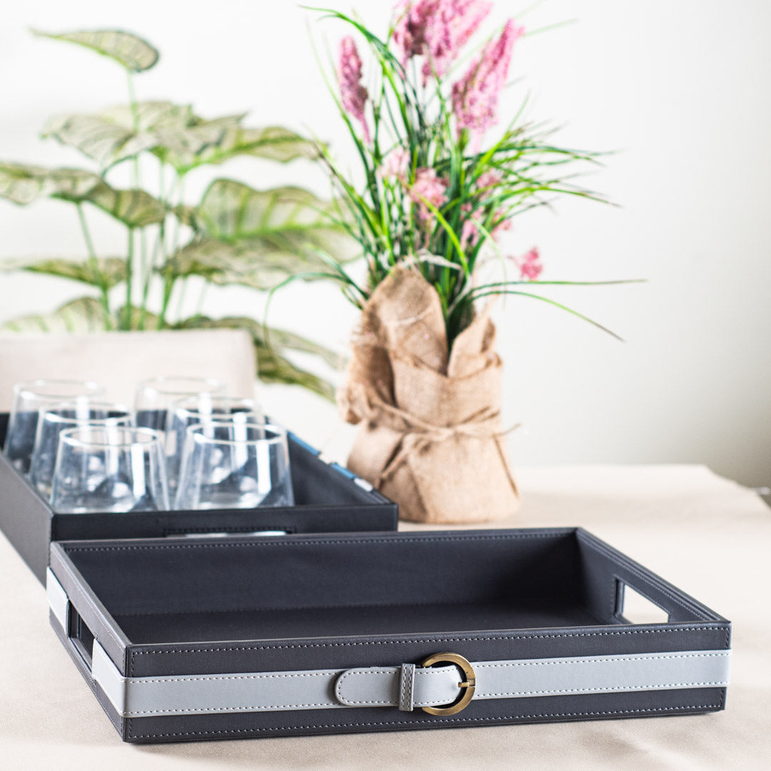 Deep Grey Premium Buckle Design Leather Tray