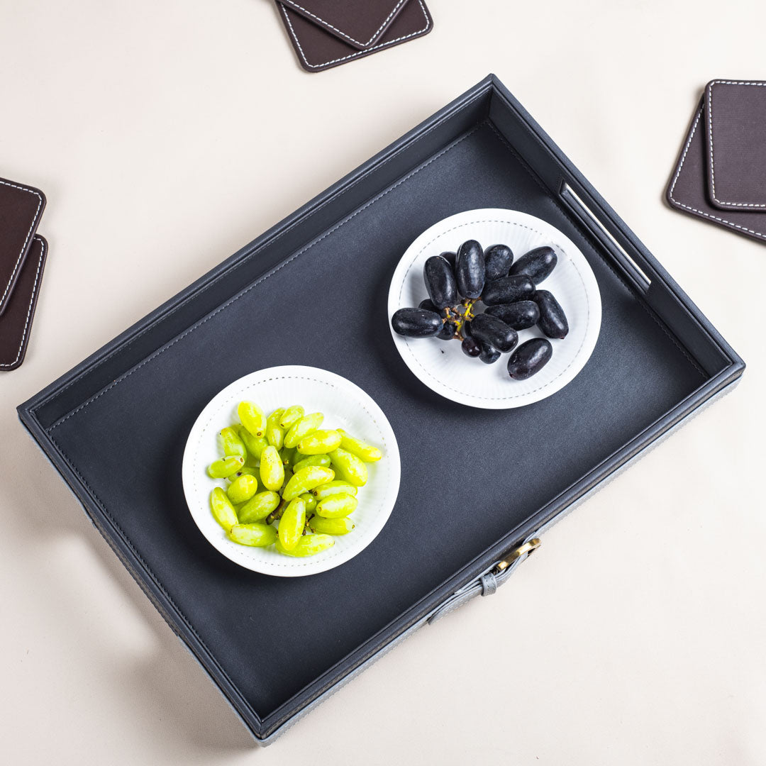 Deep Grey Premium Buckle Design Leather Tray