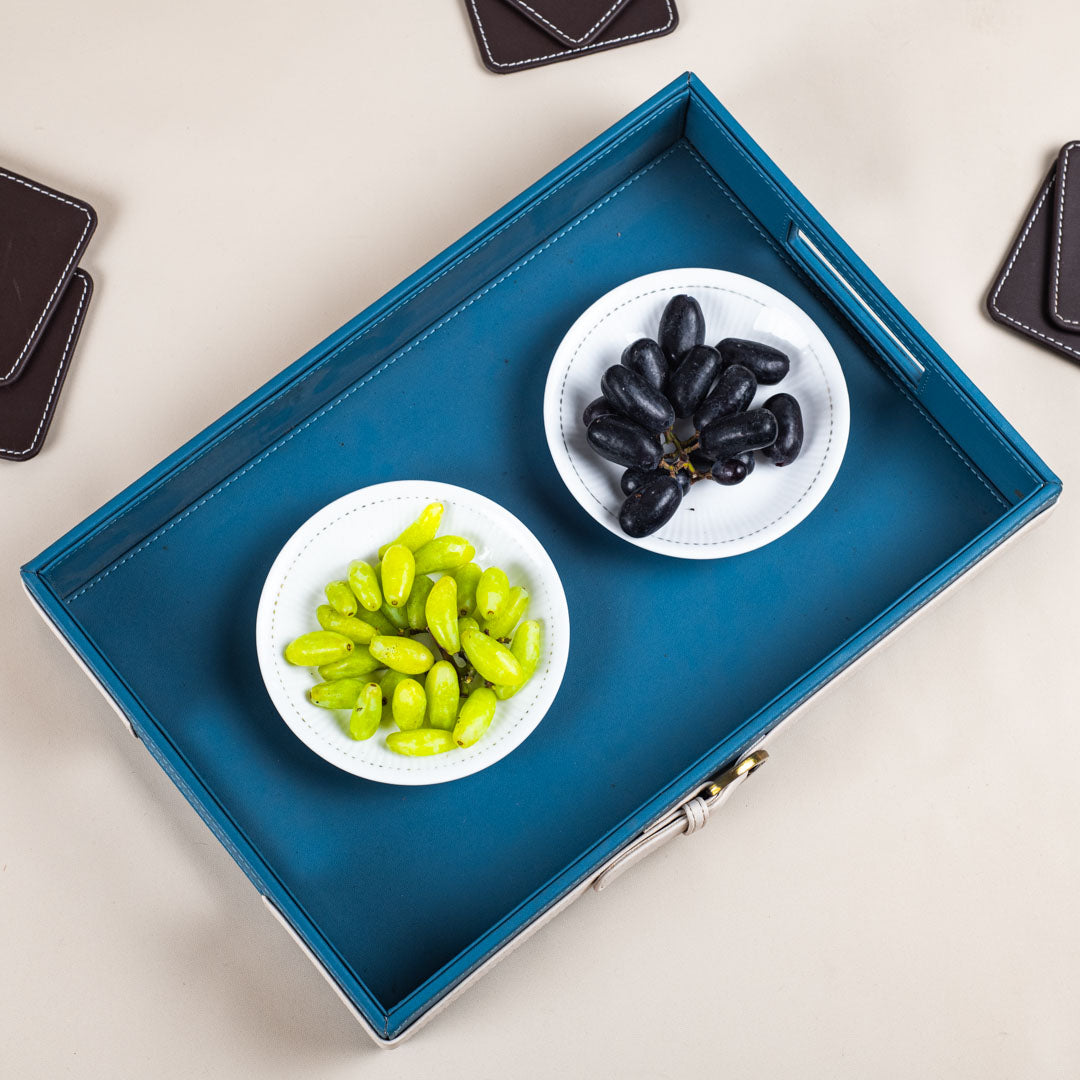Blue-White Premium Buckle Design Leather Tray