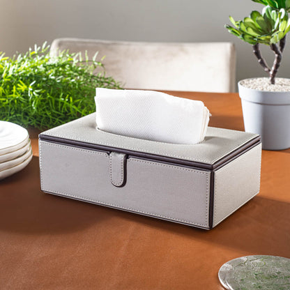 Lite Grey Vegan Leather Tissue Box Holder – 24 × 14 × 8 cm