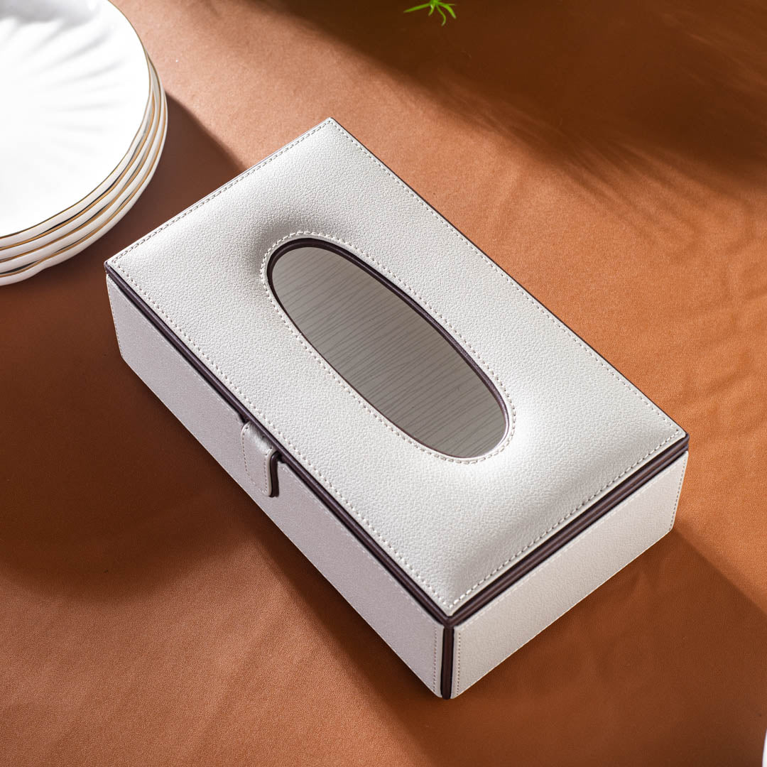 Lite Grey Vegan Leather Tissue Box Holder – 24 × 14 × 8 cm