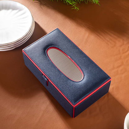 Navy Blue Vegan Leather Tissue Box Holder – 24 × 14 × 8 cm