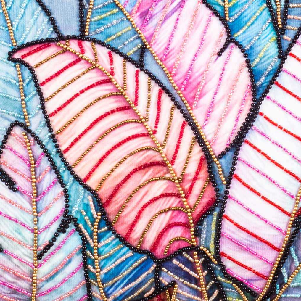 Designer Botanical Cushion Cover with Embellished Leaf Artwork