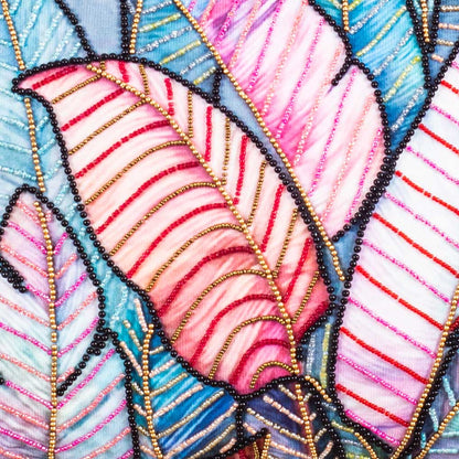 Designer Botanical Cushion Cover with Embellished Leaf Artwork