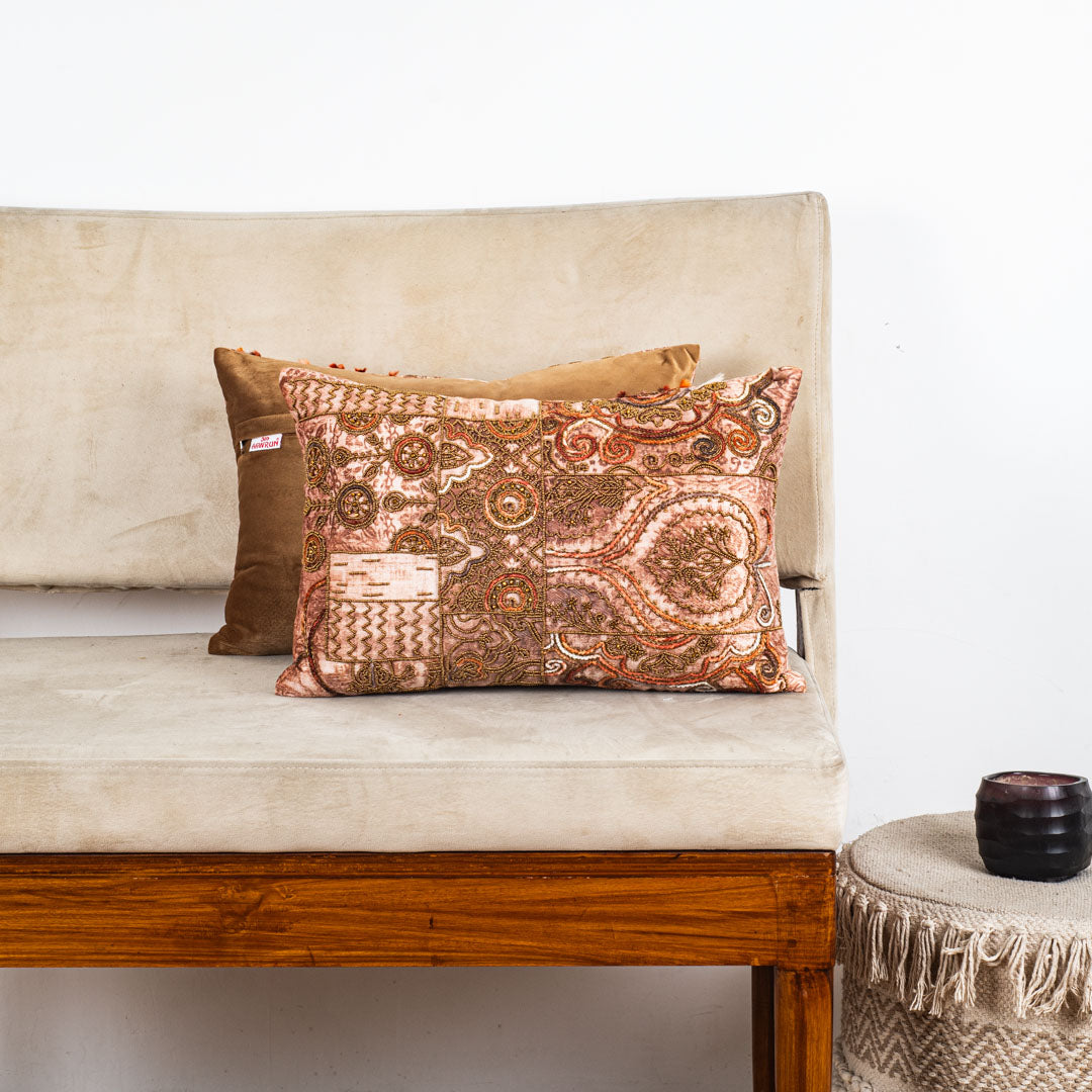 Premium Golden Kashmiri Tales Cushion Cover
