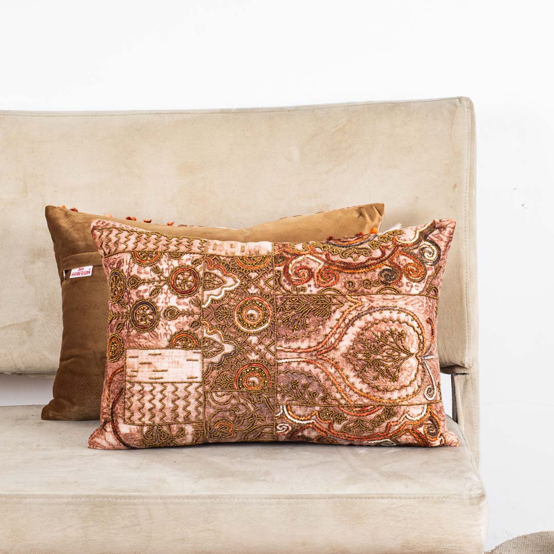 Premium Golden Kashmiri Tales Cushion Cover