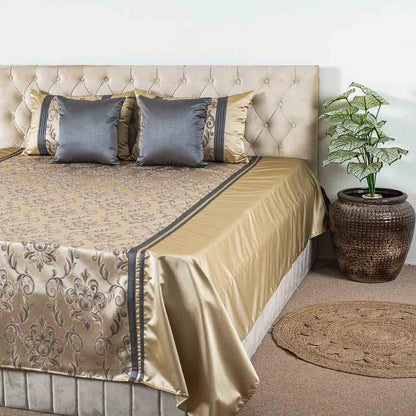 Grey and Gold pasley Jaquard King Size Mix Bedcover Set (1+2+2)