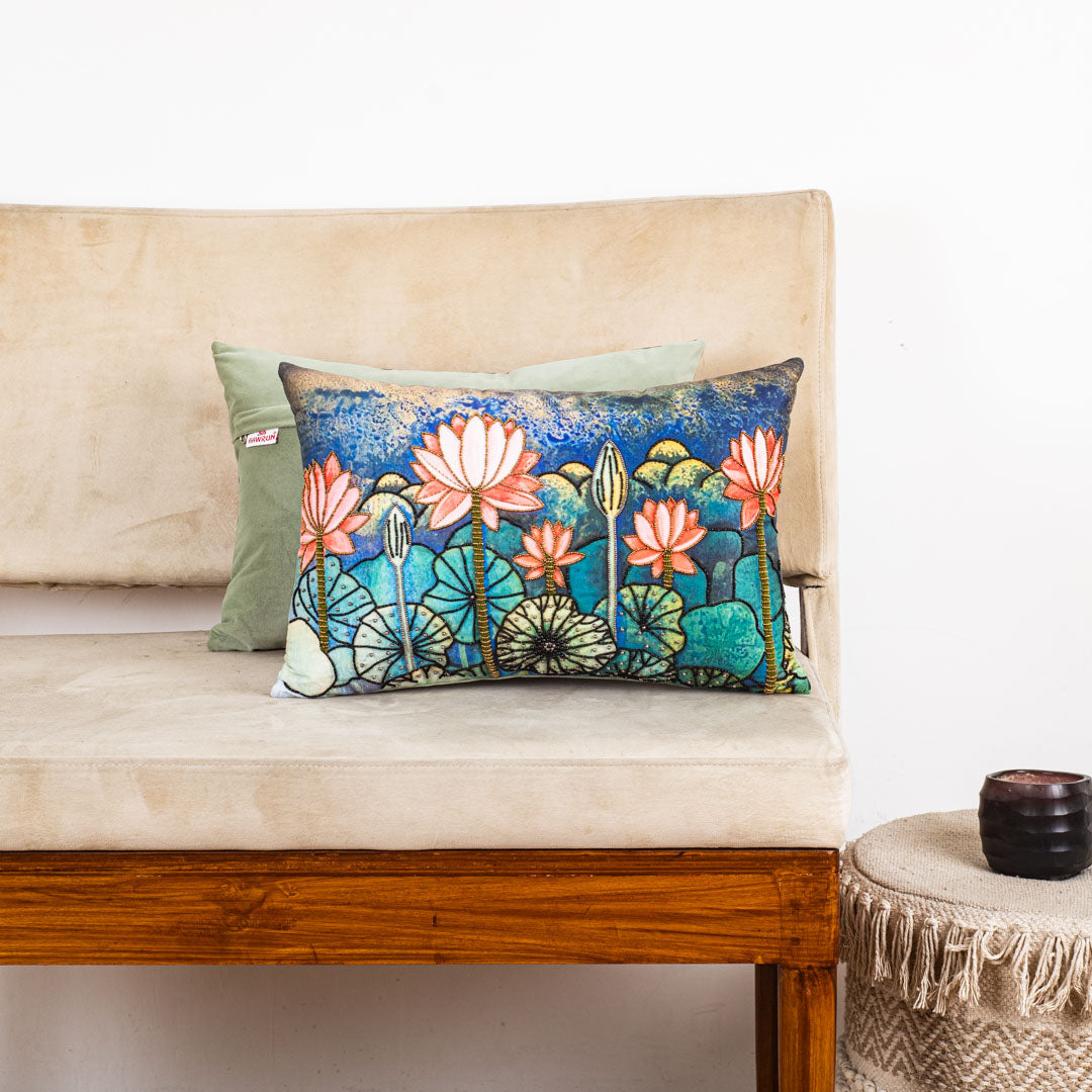 Lotus Pond Blended Velvet Cushion Cover