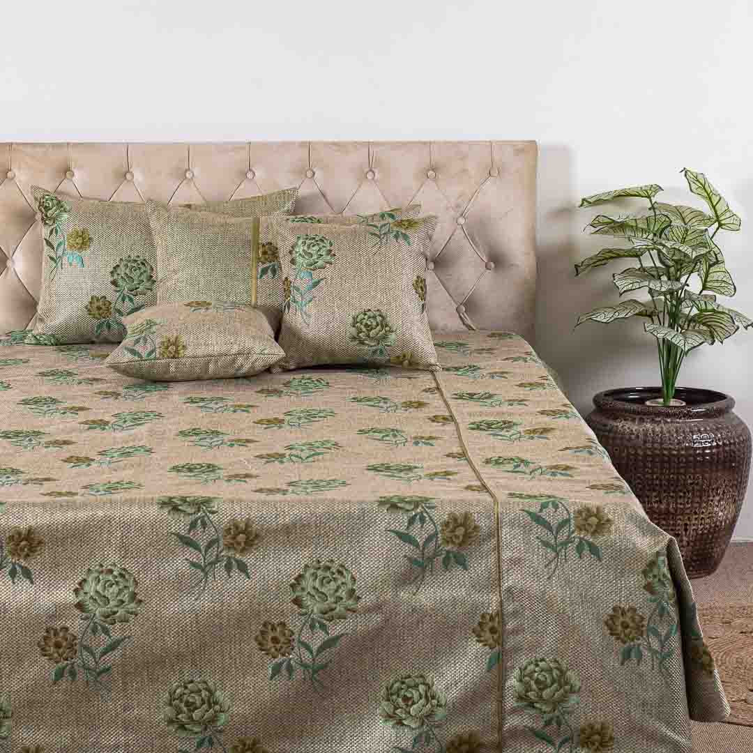 Flower Design King Size (100x110)-Inch Bedcover Set (1+2+2)