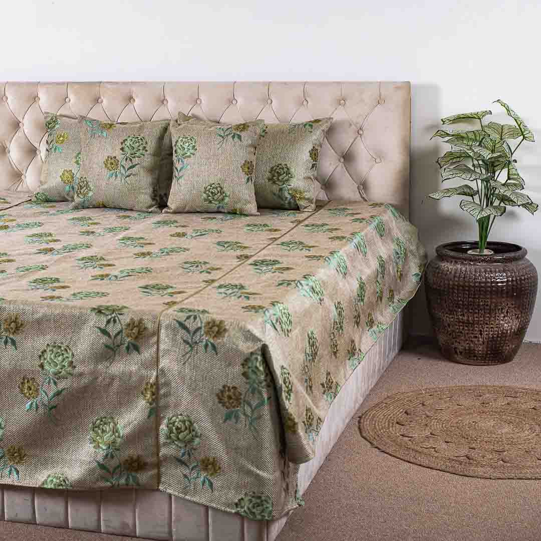 Flower Design King Size (100x110)-Inch Bedcover Set (1+2+2)