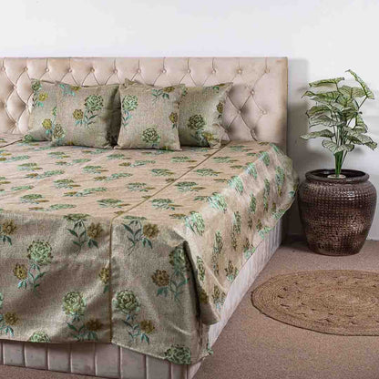 Flower Design King Size (100x110)-Inch Bedcover Set (1+2+2)