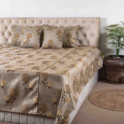 Flower Design King Size (100x110)-Inch Bedcover Set (1+2+2)