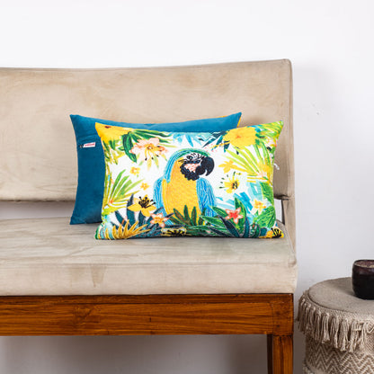 Vibrant Tropical Parrot Velvet Cushion Cover