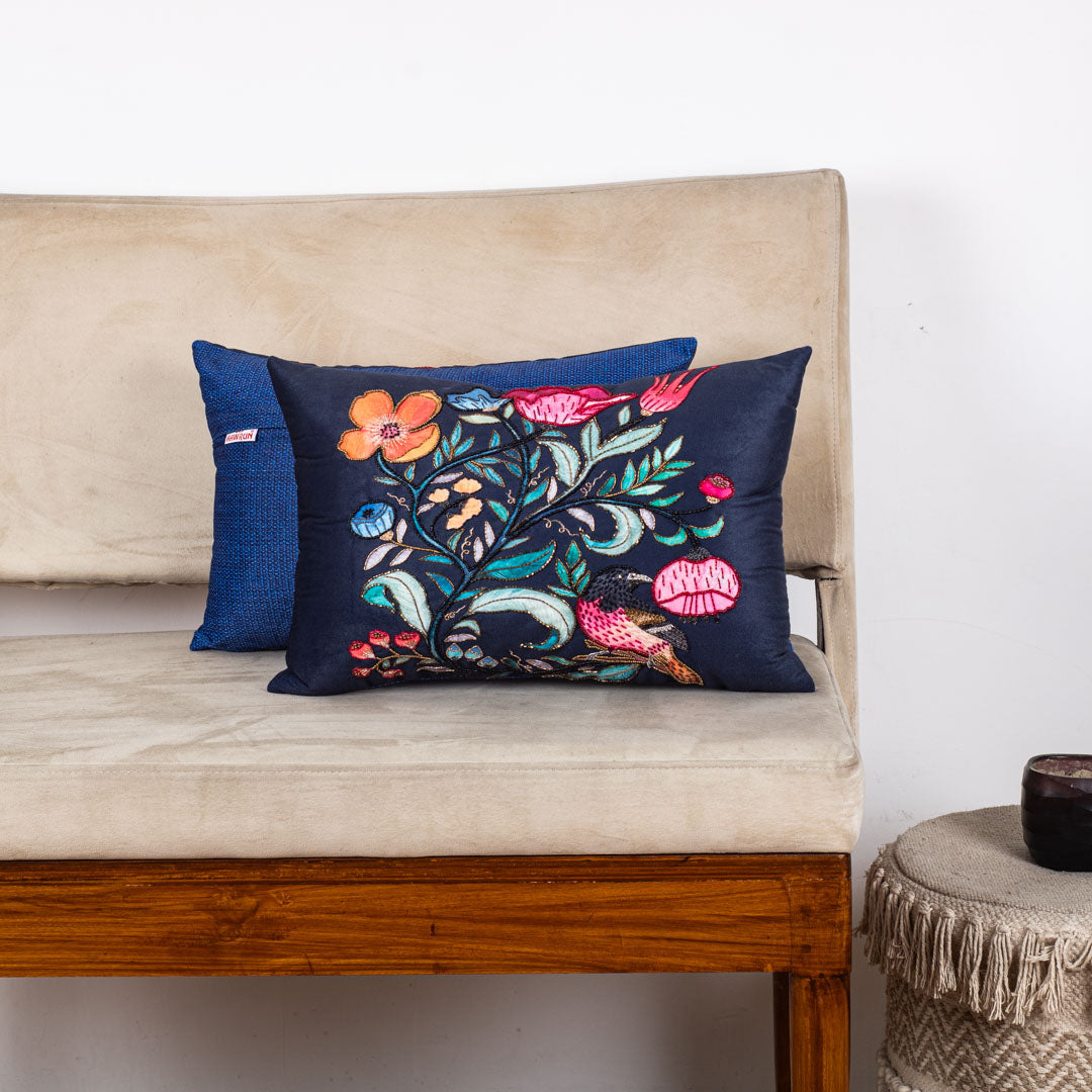 Designer Botanical &amp; Bird Motif Cushion Cover for Sofa Décor