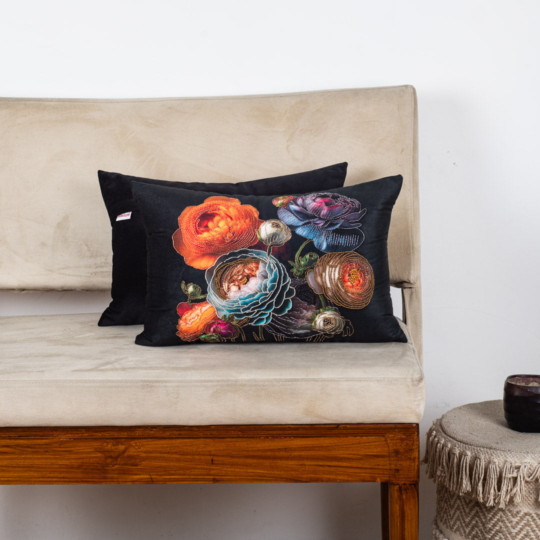 Luxury Botanical Cushion Cover with Artistic Floral Design